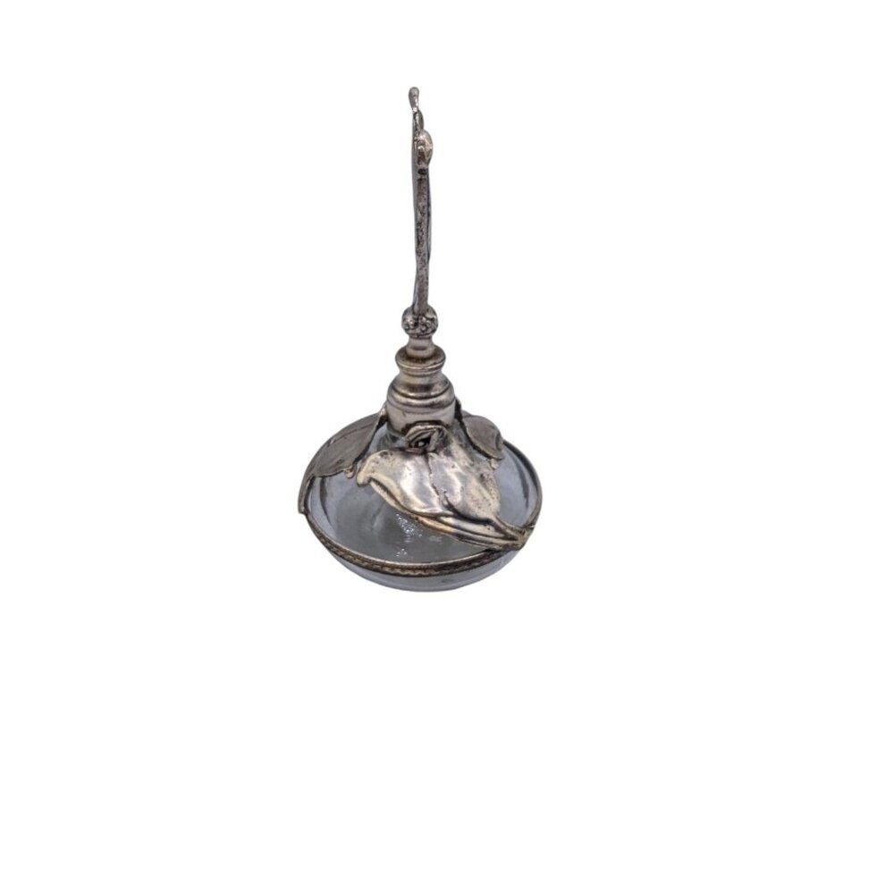 Vintage Silver-Plated Floral Tulip Perfume Bottle With Glass Dropper 6" Tall Ele - Picture 9 of 12